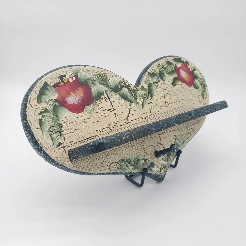 Rustic Heart Wall Shelf Hand Painted Apple Vine Crackle Finish Country Decor